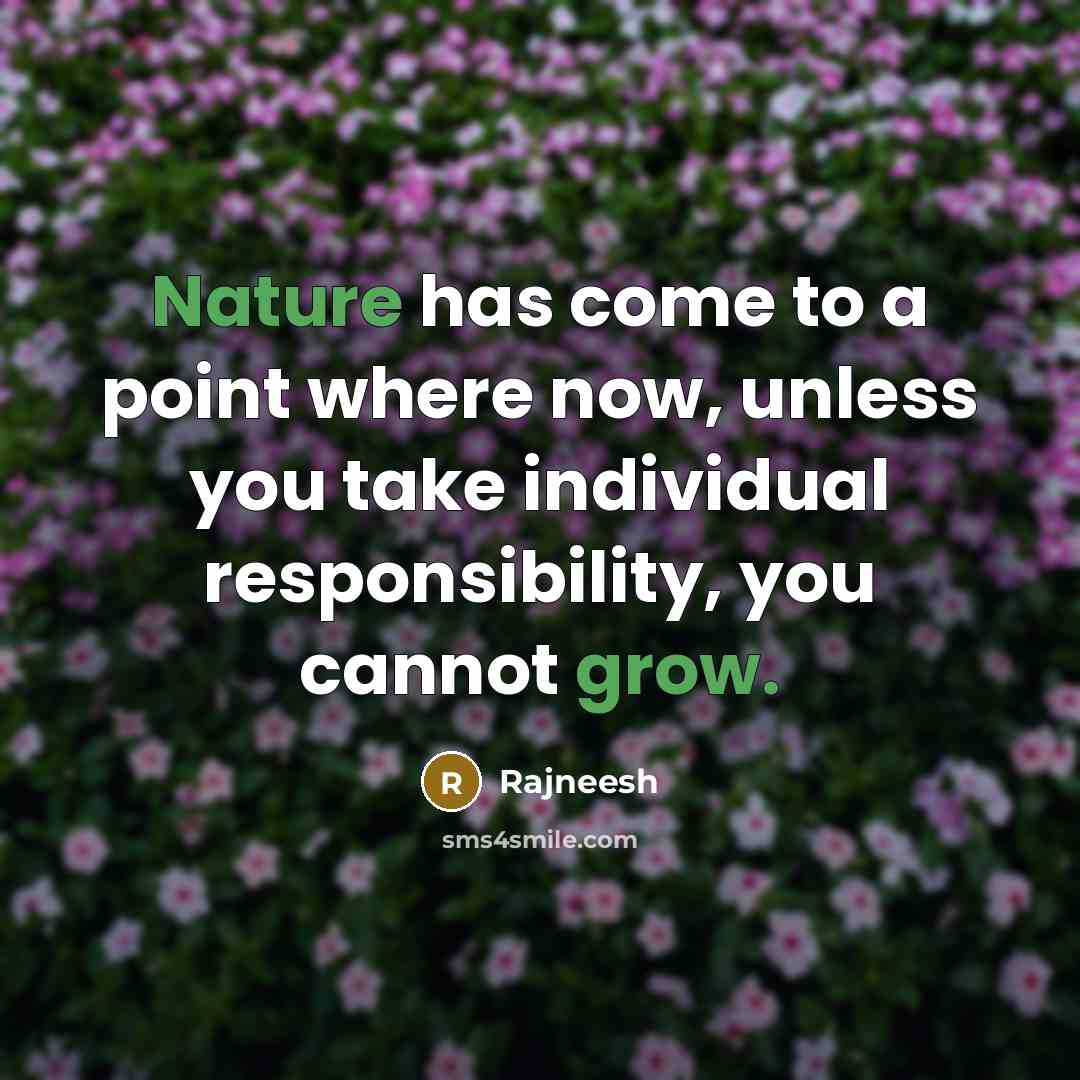 “Nature has come to a point where now, unless you take individual responsibility, you cannot grow.” quote by Rajneesh