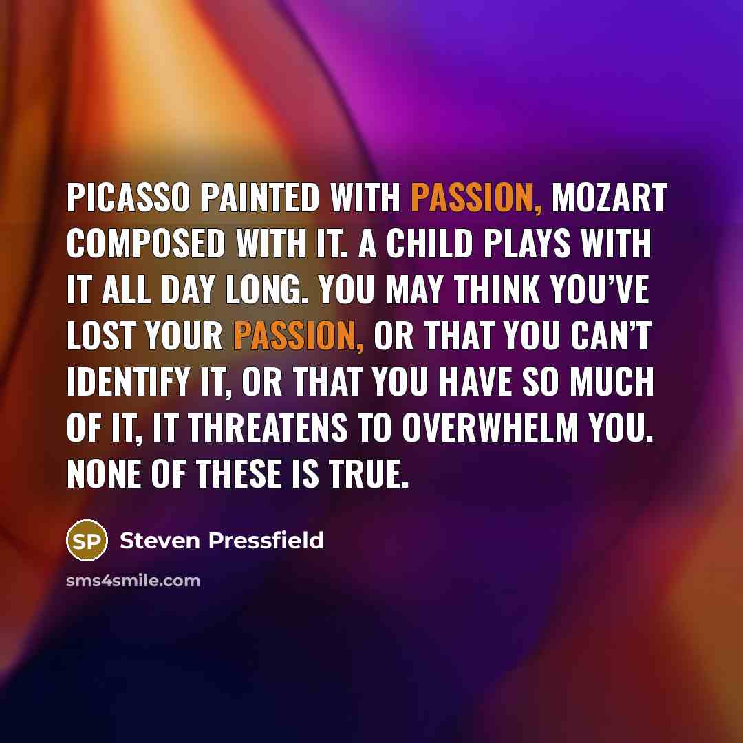 “Picasso painted with passion, Mozart composed with it. A child…” quote by Steven Pressfield