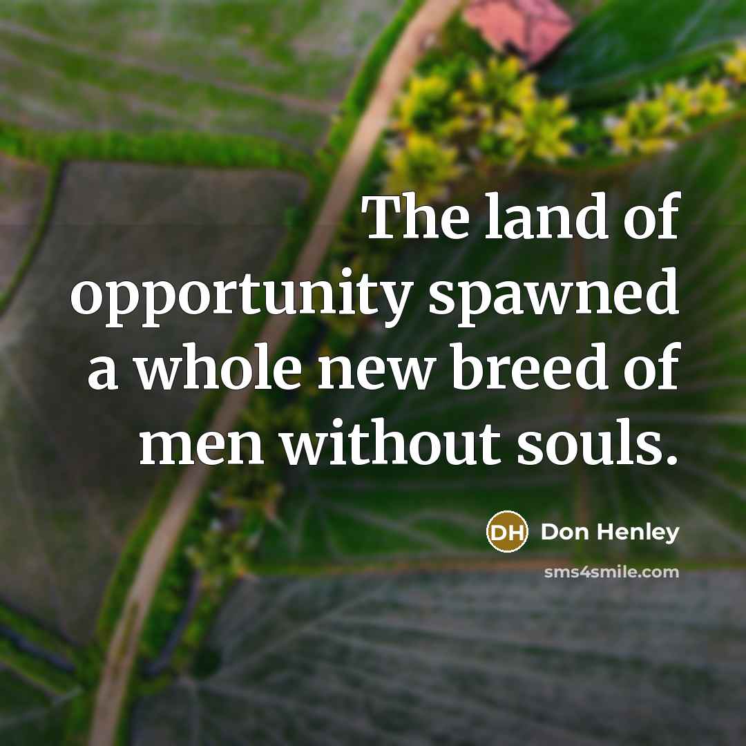 “The land of opportunity spawned a whole new breed of…” quote by Don Henley