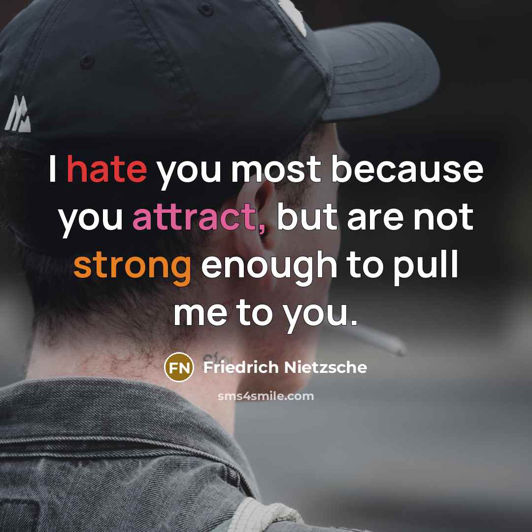 “I hate you most because you attract, but are not…” quote by Friedrich Nietzsche