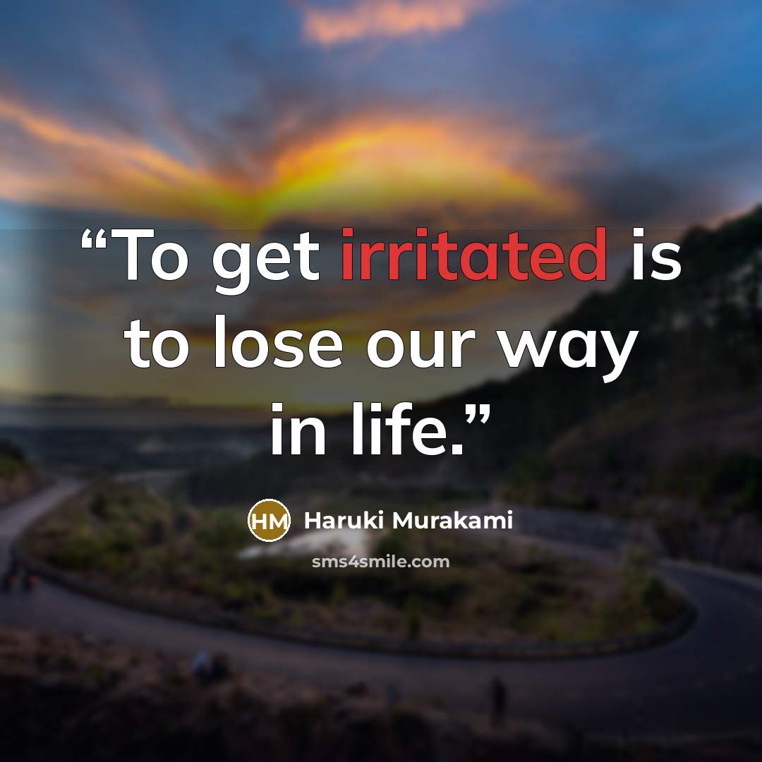 “To get irritated is to lose our way in life.” quote by Haruki Murakami