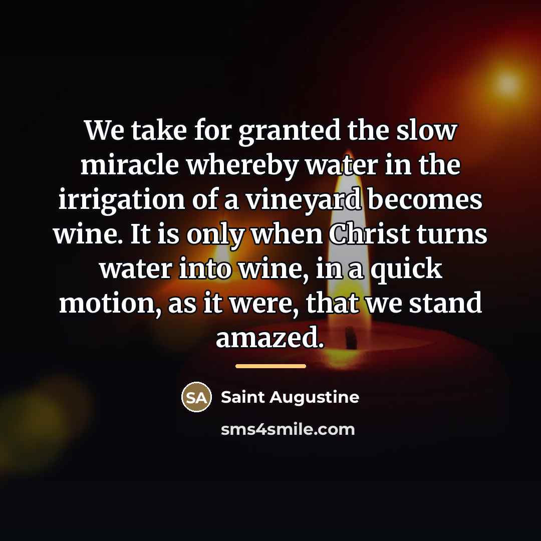 “We take for granted the slow miracle whereby water in…” quote by Saint Augustine