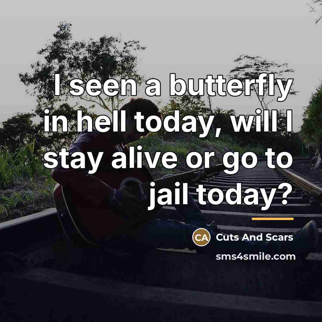 “I seen a butterfly in hell today, will I stay…” quote by Cuts And Scars