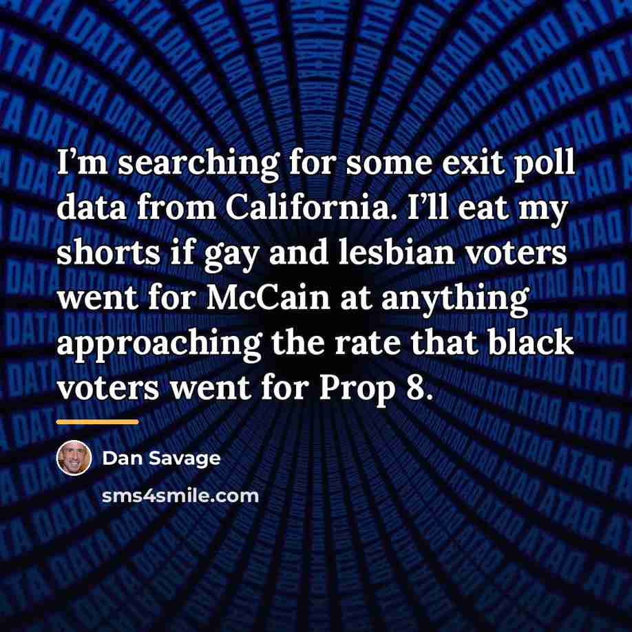 “I’m searching for some exit poll data from California. I’ll…” quote by Dan Savage