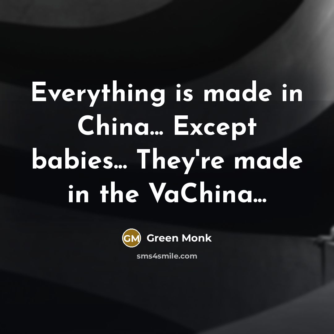 “Everything is made in China... Except babies... They're made in…” quote by Green Monk