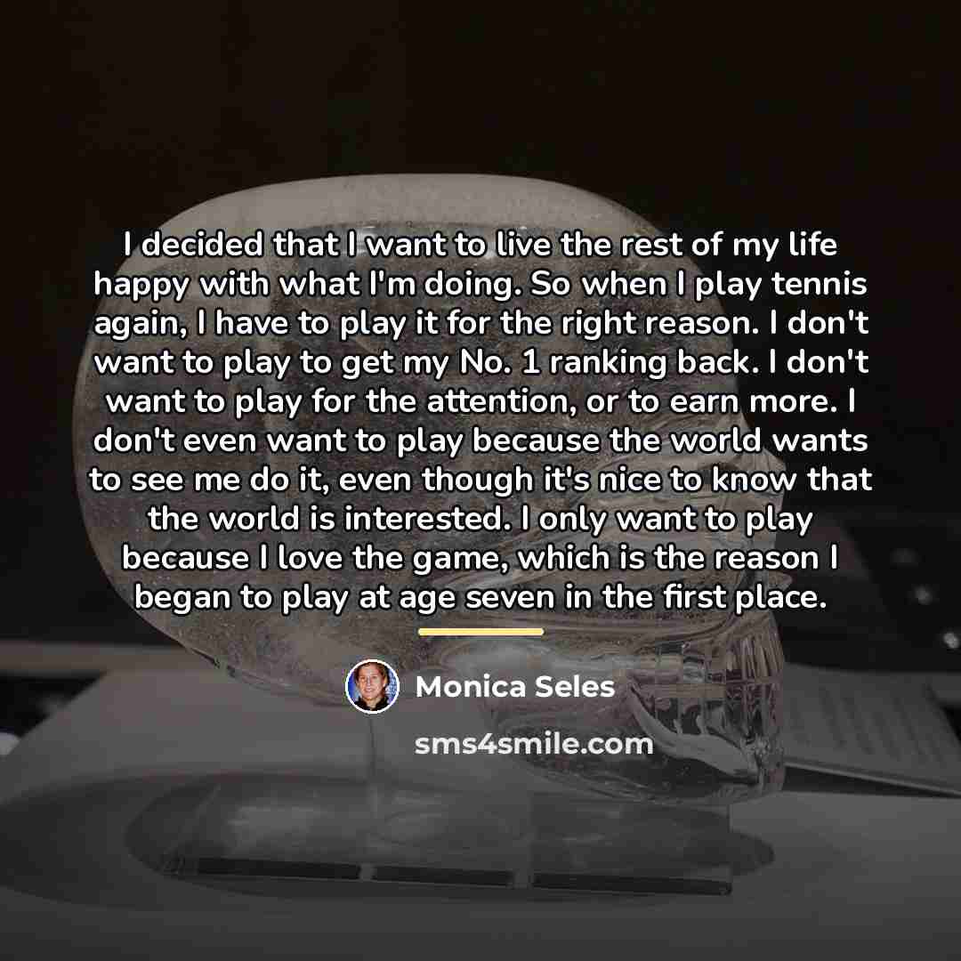 “I decided that I want to live the rest of…” quote by Monica Seles