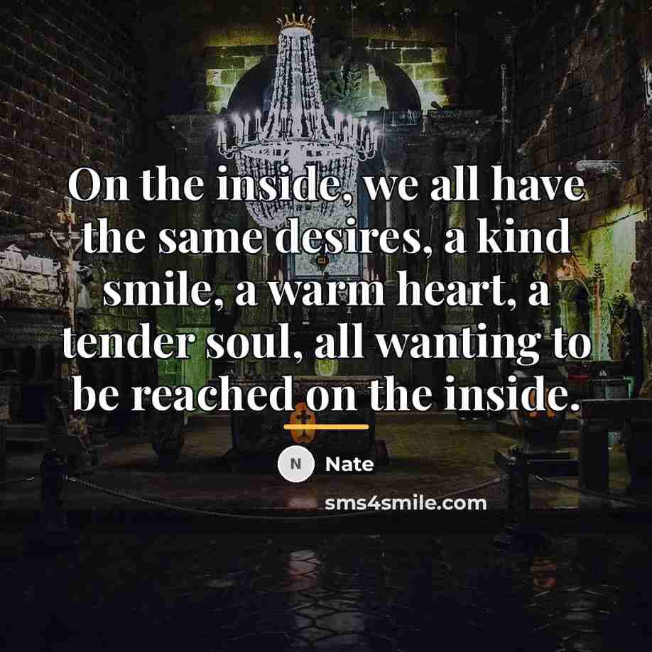 “On the inside, we all have the same desires, a…” quote by Nate