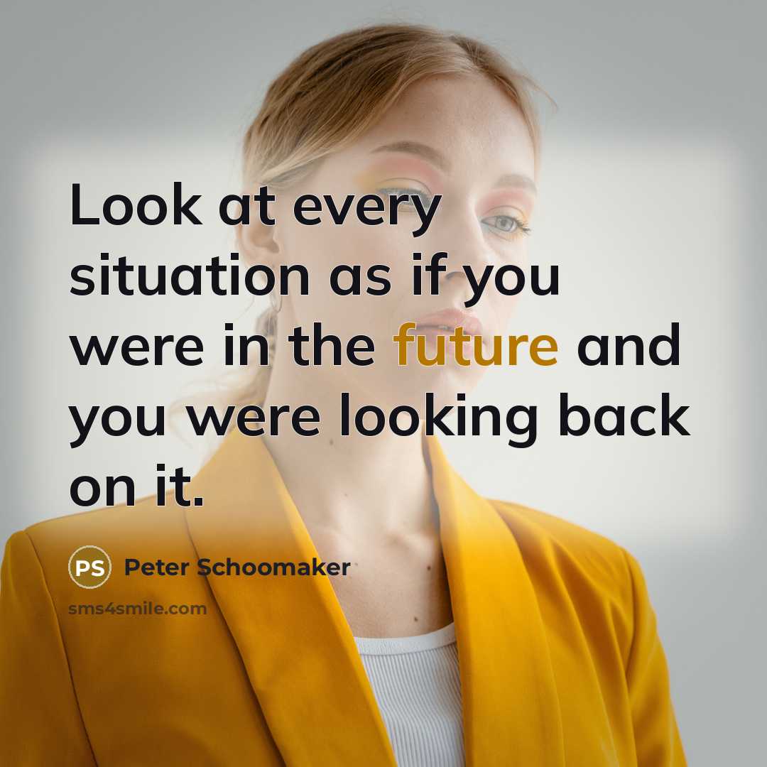 “Look at every situation as if you were in the future and you were looking back on it.” quote by Peter Schoomaker