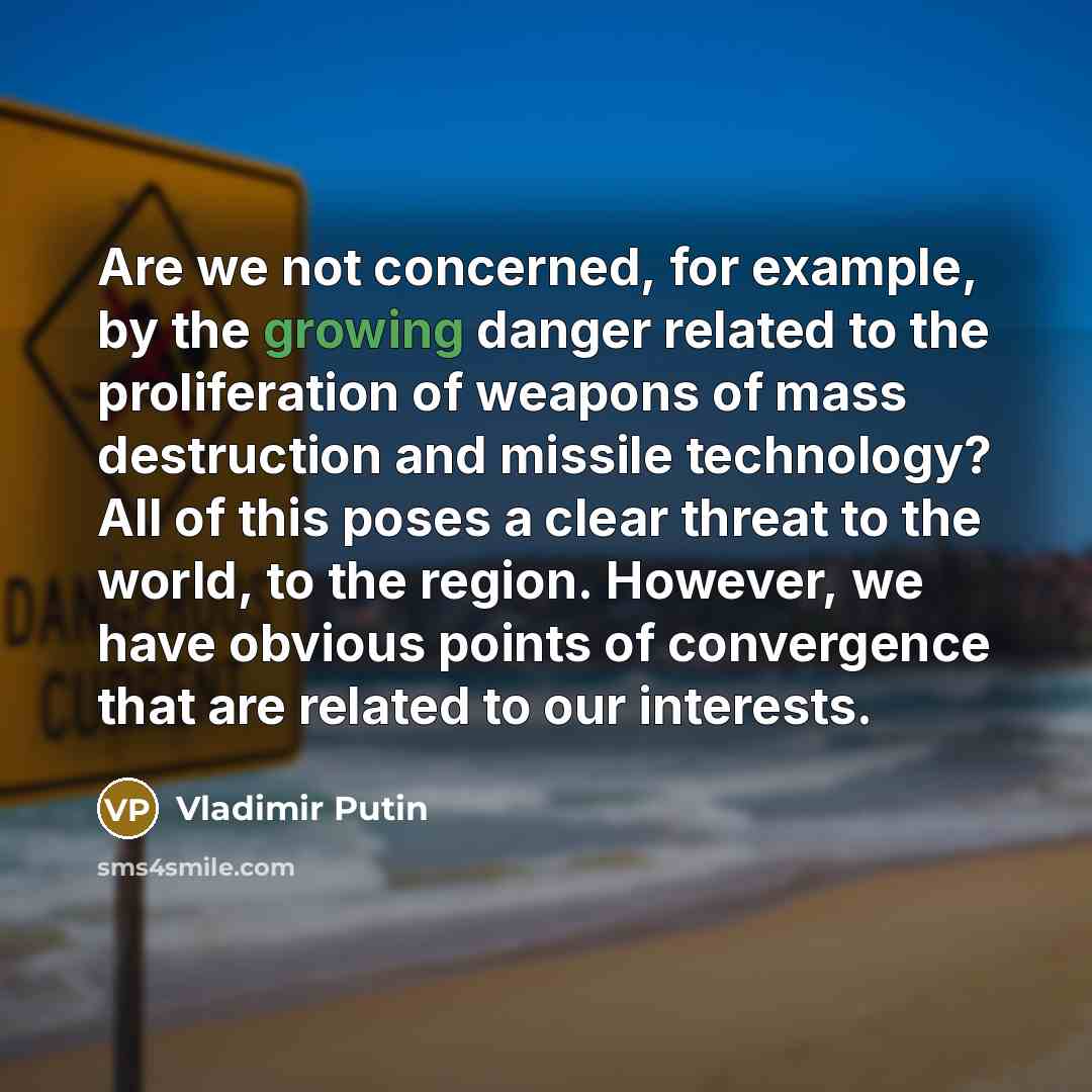 “Are we not concerned, for example, by the growing danger…” quote by Vladimir Putin