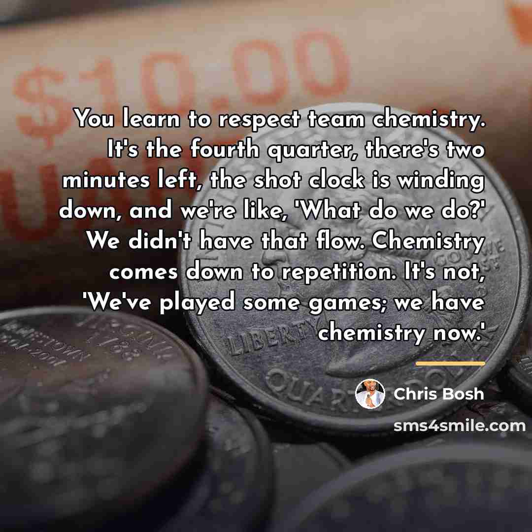 “You learn to respect team chemistry. It's the fourth quarter,…” quote by Chris Bosh