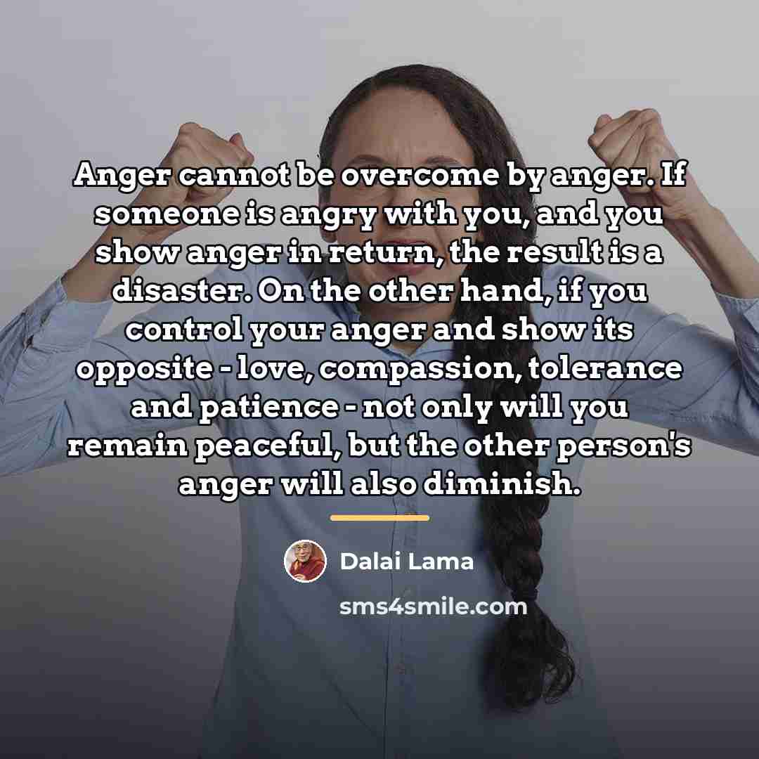 “Anger cannot be overcome by anger. If someone is angry…” quote by Dalai Lama