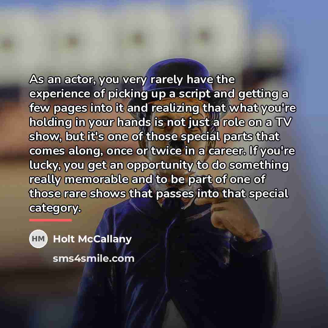 “As an actor, you very rarely have the experience of…” quote by Holt McCallany