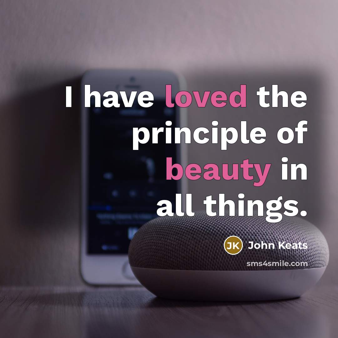 “I have loved the principle of beauty in all things.…” quote by John Keats