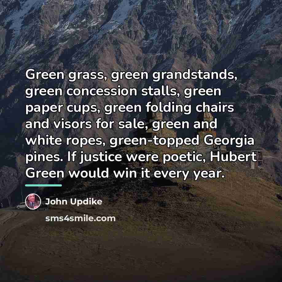 “Green grass, green grandstands, green concession stalls, green paper cups,…” quote by John Updike