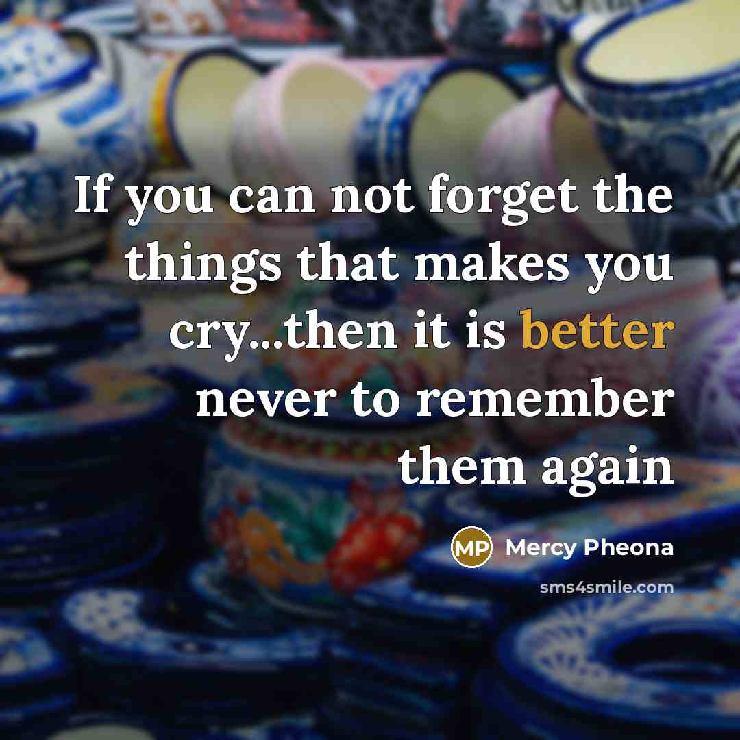 “If you can not forget the things that makes you cry...then it is better never to remember them again” quote by Mercy Pheona