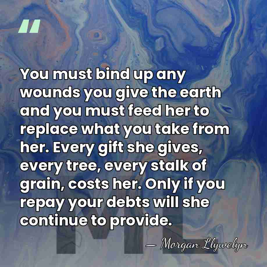 You must bind up any wounds you give the earth and you&hellip; - Morgan Llywelyn