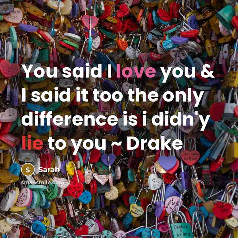 “You said I love you & I said it too the only difference is i didn'y lie to you ~ Drake” quote by Sarah
