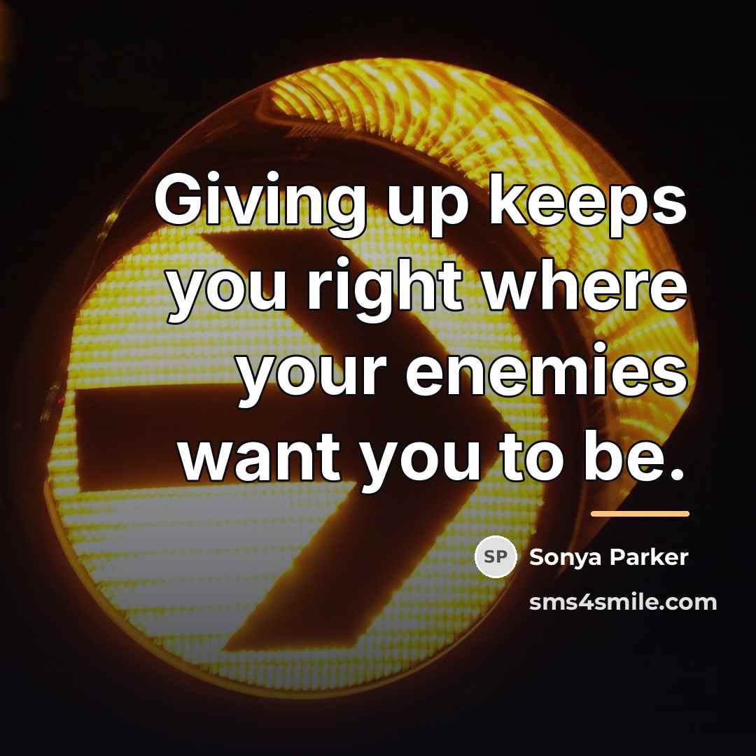“Giving up keeps you right where your enemies want you…” quote by Sonya Parker