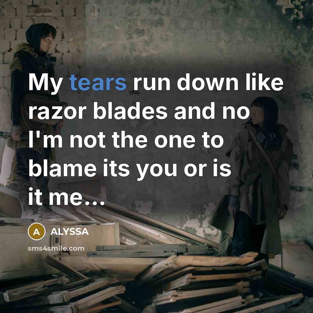 “My tears run down like razor blades and no I'm not the one to blame its you or is it me…” quote by Alyssa