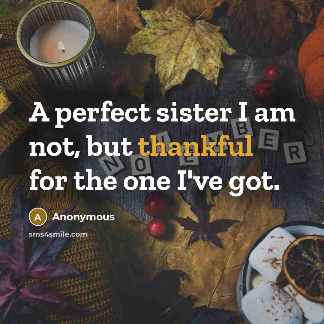 “A perfect sister I am not, but thankful for the one I've got.” quote by Anonymous