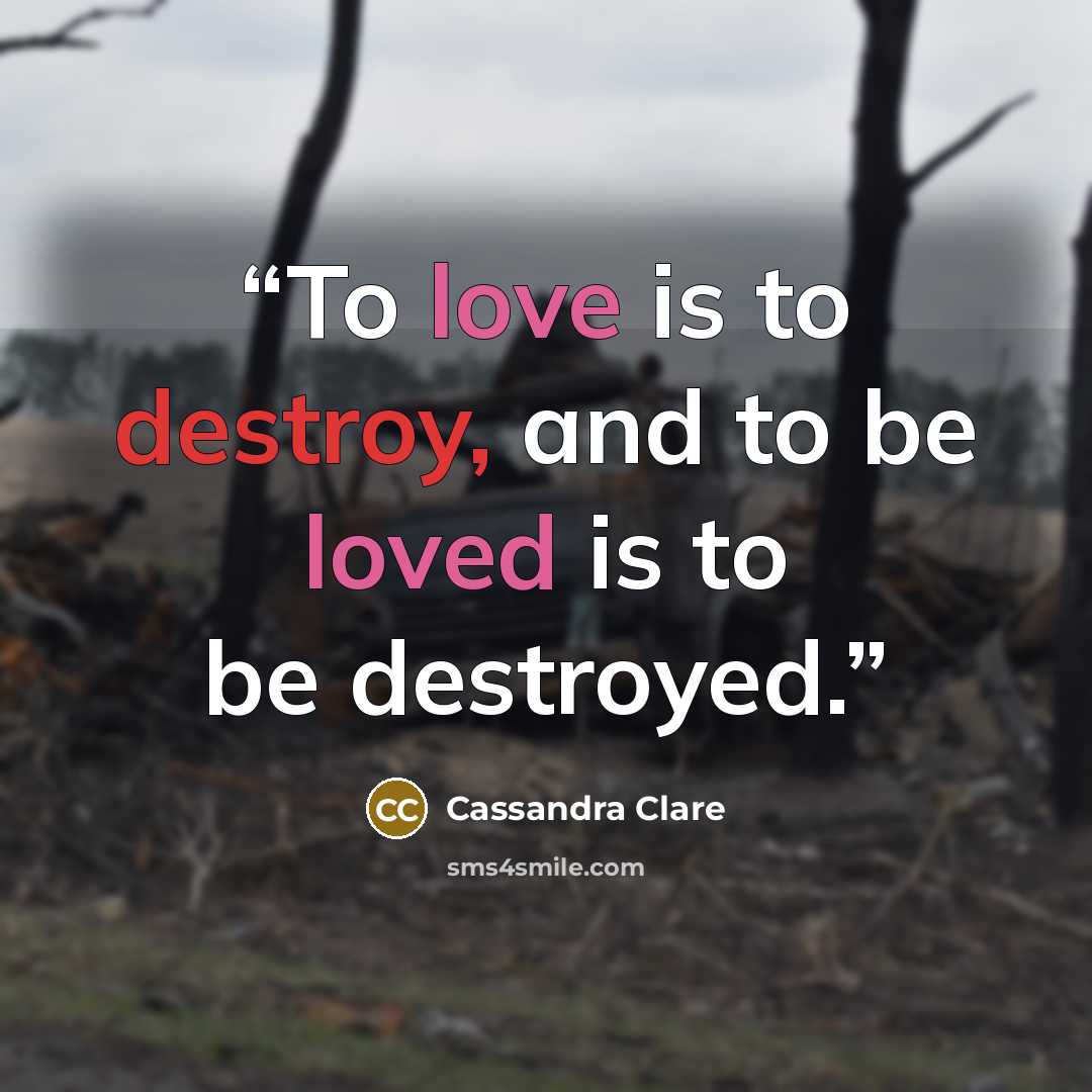 “To love is to destroy, and to be loved is to be destroyed.” quote by Cassandra Clare