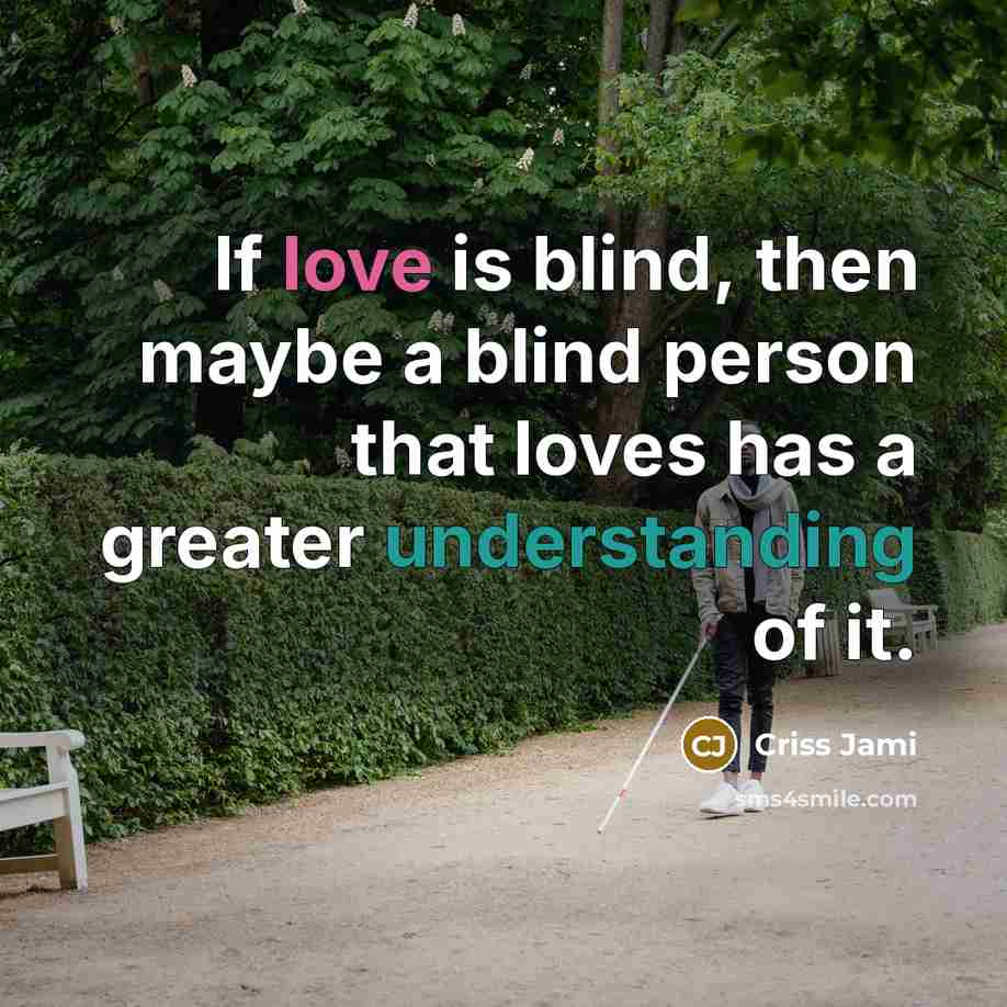 “If love is blind, then maybe a blind person that…” quote by Criss Jami
