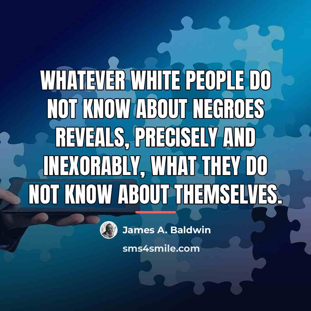 “Whatever white people do not know about Negroes reveals, precisely…” quote by James A. Baldwin