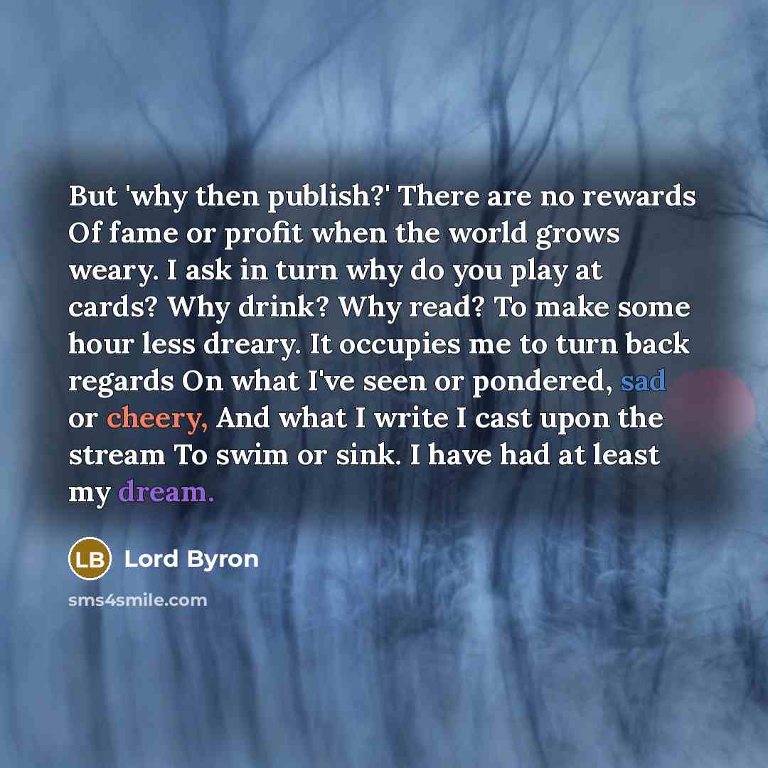 “But 'why then publish?' There are no rewards Of fame…” quote by Lord Byron