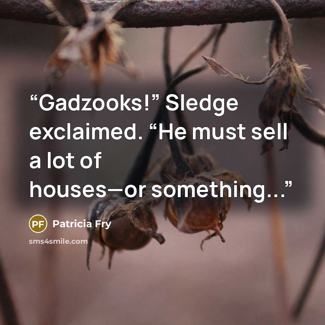 “Gadzooks!” Sledge exclaimed. “He must sell a lot of houses—or something...” quote by Patricia Fry