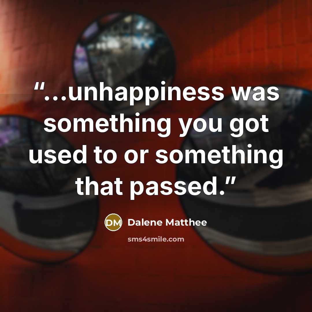 “...unhappiness was something you got used to or something that passed.” quote by Dalene Matthee