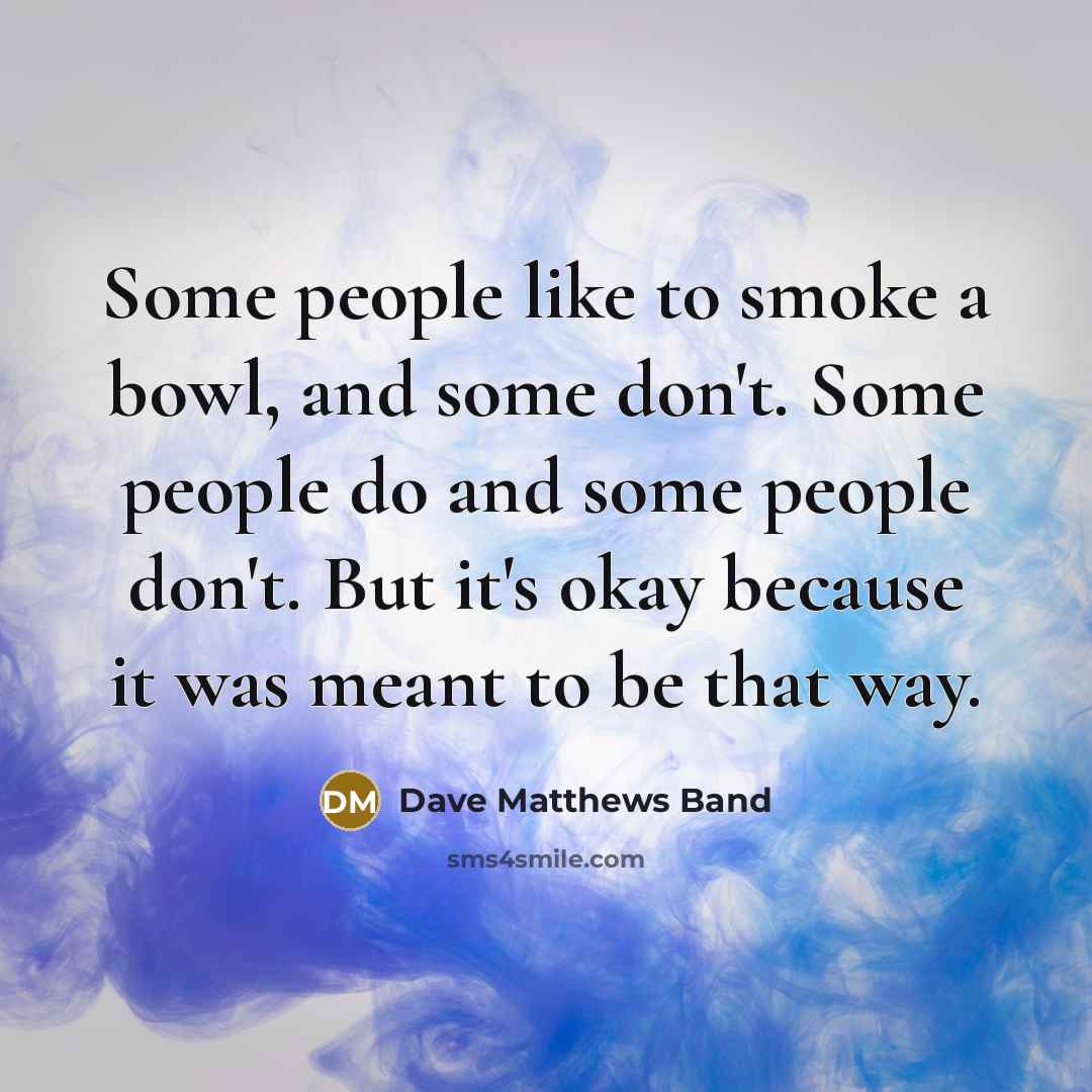 “Some people like to smoke a bowl, and some don't. Some people do and some people don't. But it's okay because it was meant to be that way.” quote by Dave Matthews Band
