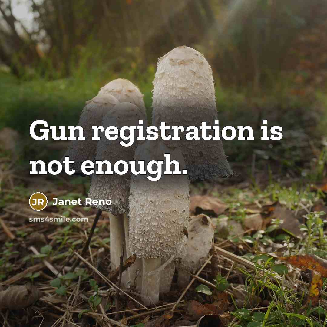 “Gun registration is not enough.” quote by Janet Reno