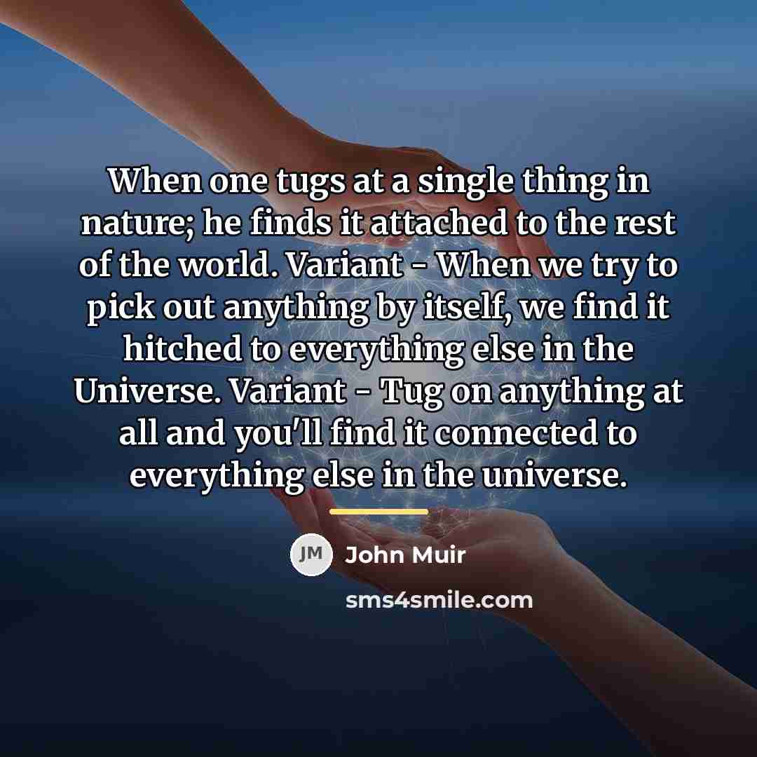 “When one tugs at a single thing in nature; he…” quote by John Muir
