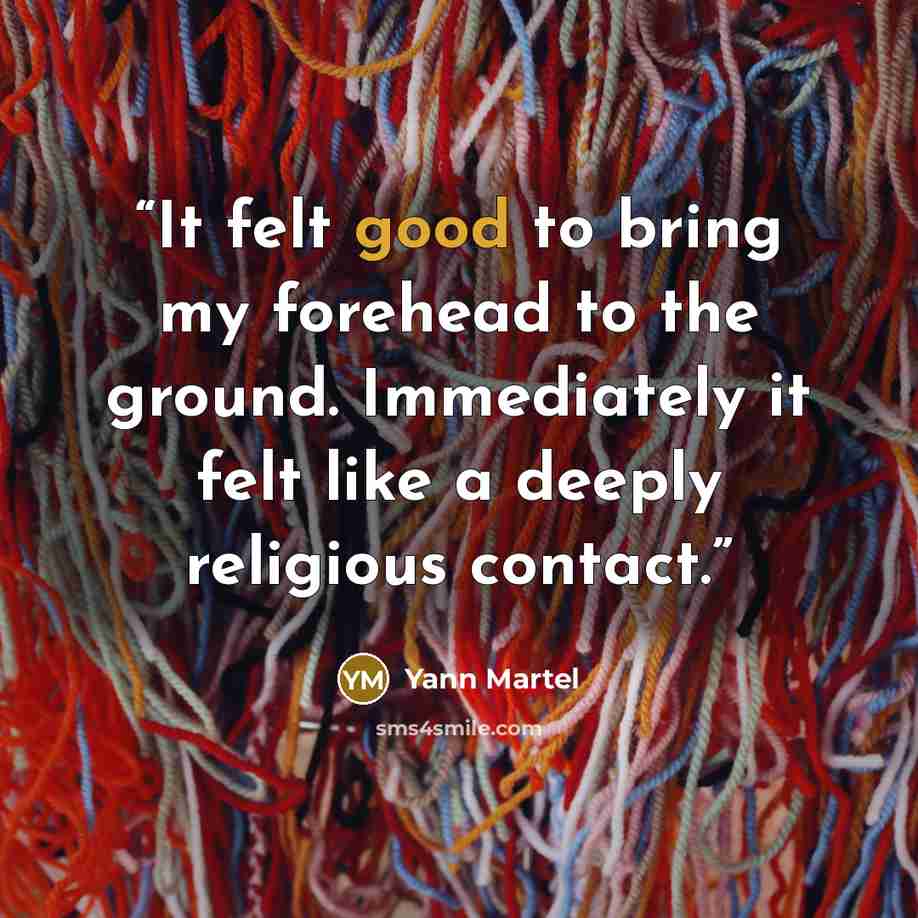 “It felt good to bring my forehead to the ground. Immediately it felt like a deeply religious contact.” quote by Yann Martel