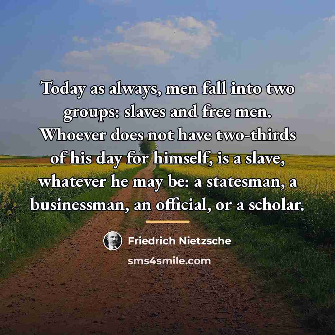 “Today as always, men fall into two groups: slaves and…” quote by Friedrich Nietzsche