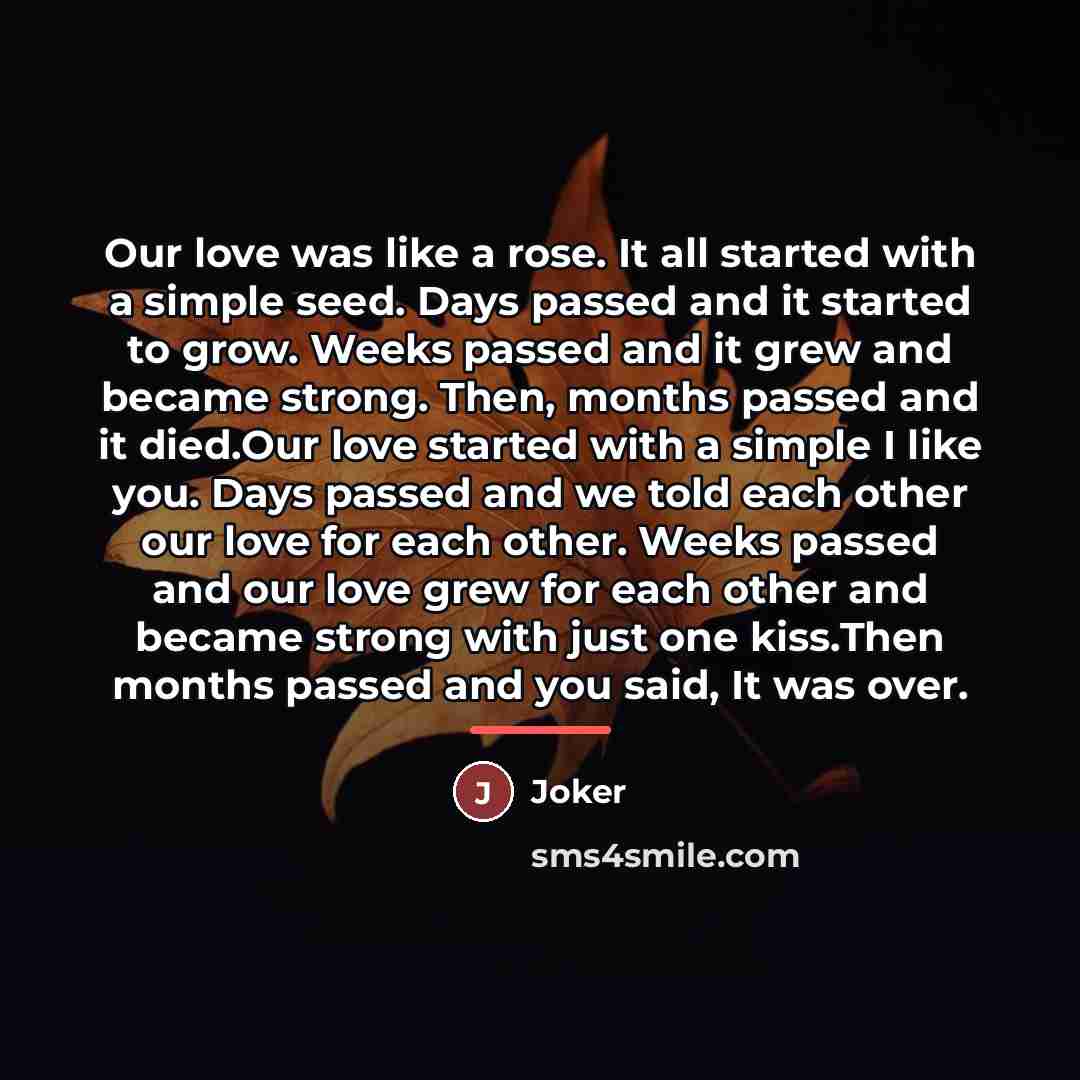 “Our love was like a rose. It all started with…” quote by Joker