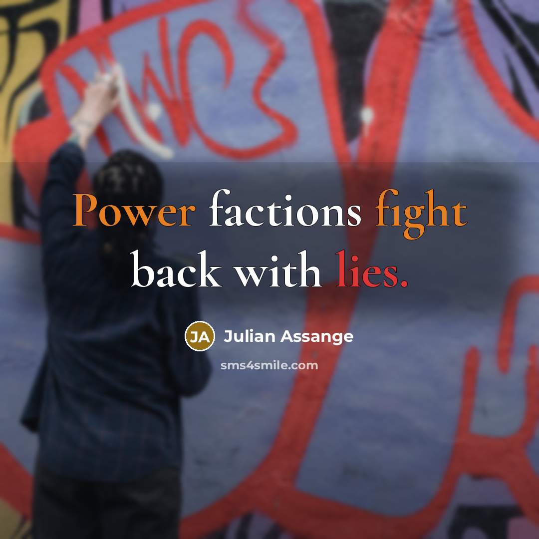 “Power factions fight back with lies.…” quote by Julian Assange