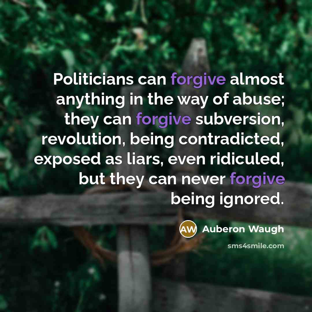 “Politicians can forgive almost anything in the way of abuse;…” quote by Auberon Waugh