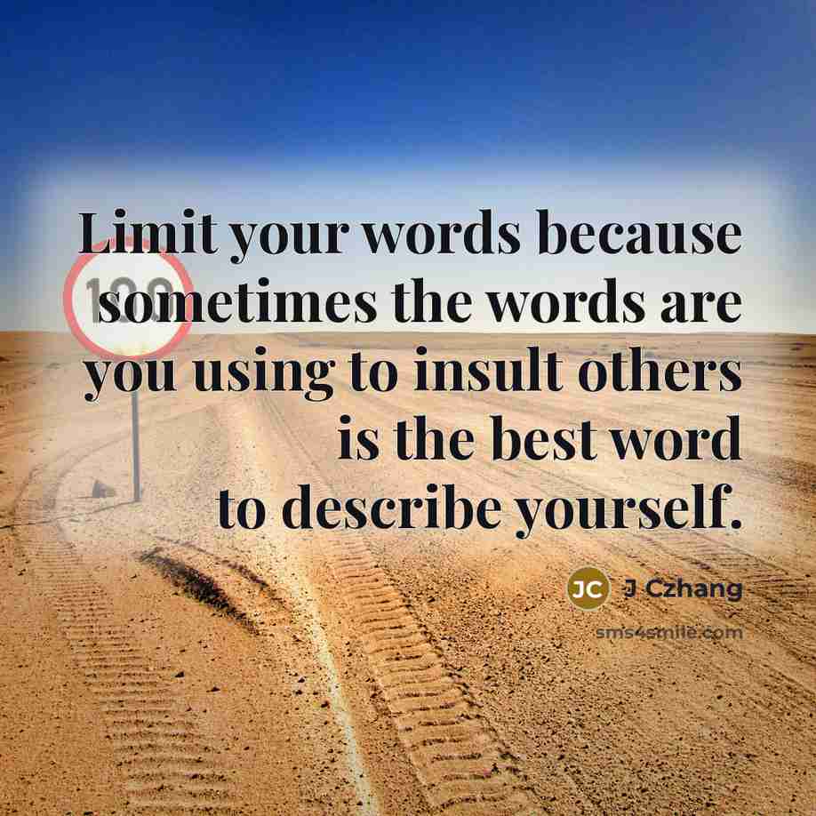 “Limit your words because sometimes the words are you using to insult others is the best word to describe yourself.” quote by J Czhang