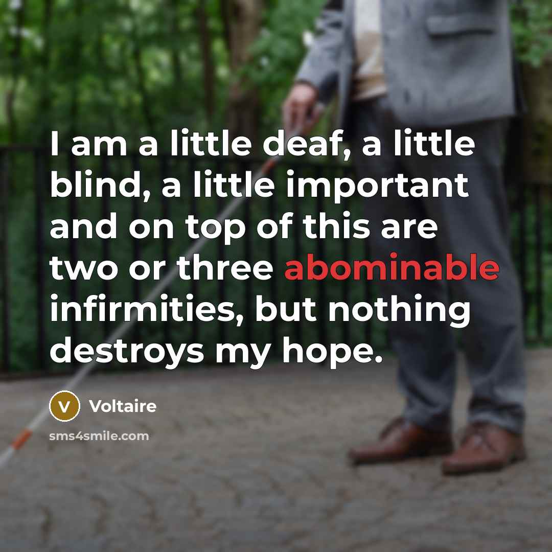 “I am a little deaf, a little blind, a little…” quote by Voltaire