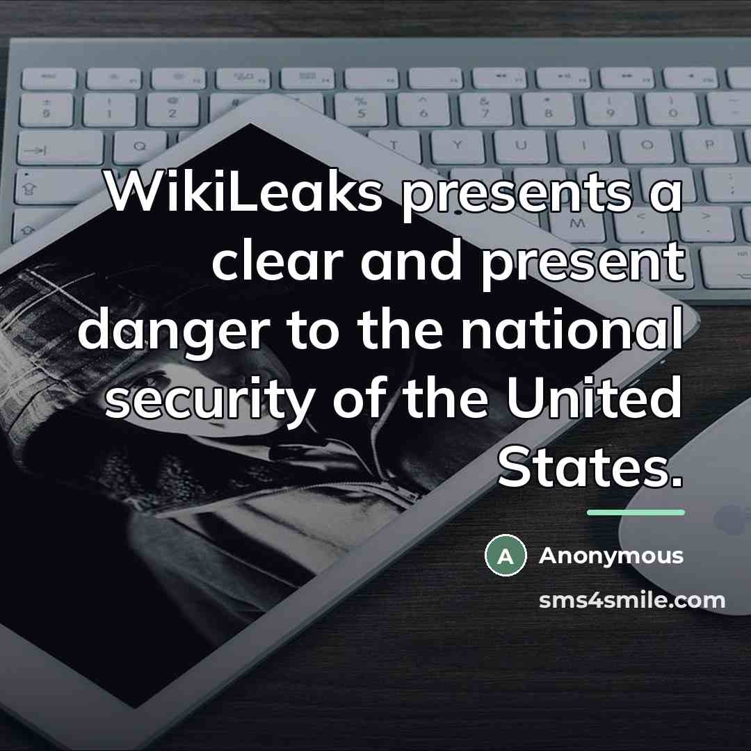 “WikiLeaks presents a clear and present danger to the national…” quote by Anonymous