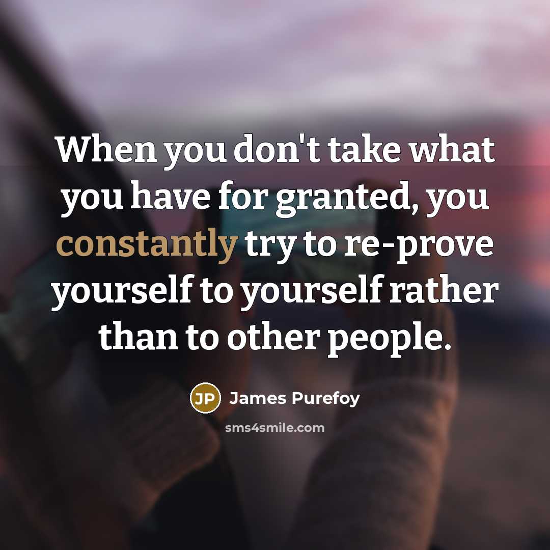 “When you don't take what you have for granted, you constantly try to re-prove yourself to yourself rather than to other people.” quote by James Purefoy