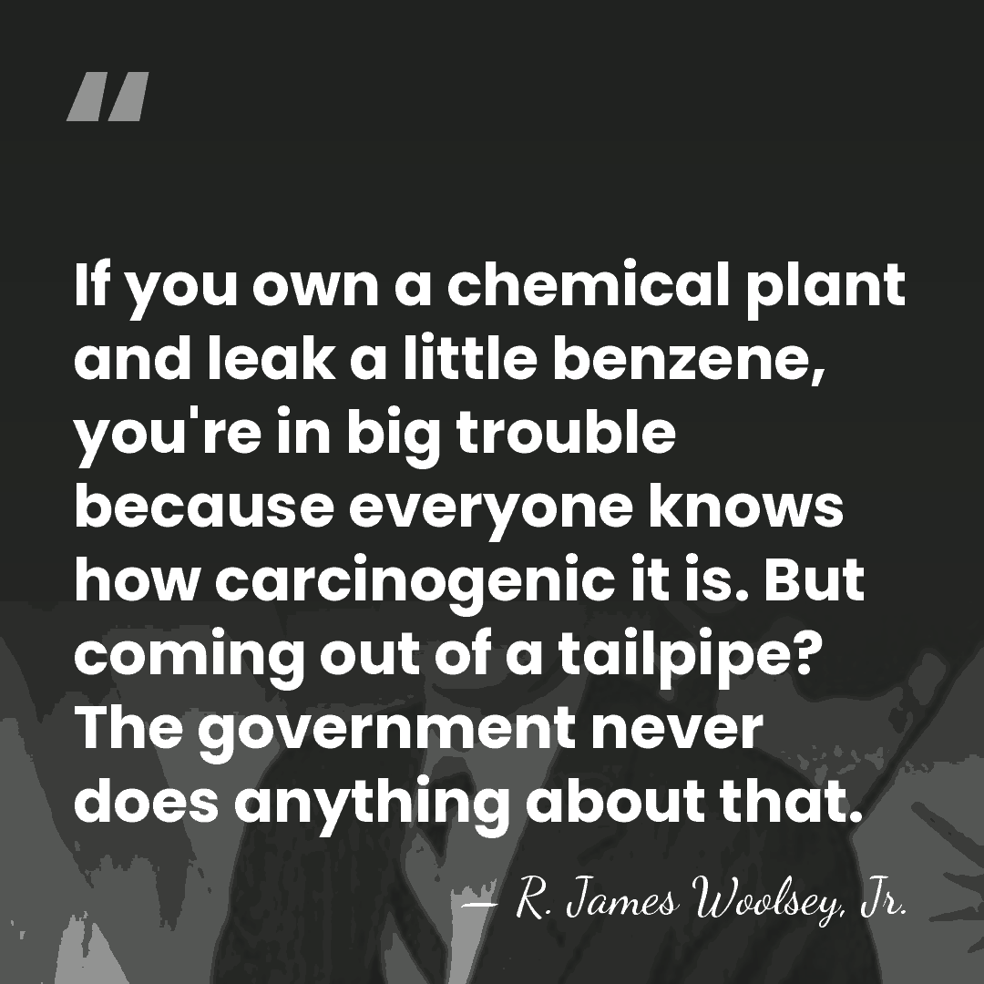 If you own a chemical plant and leak a little benzene, you're&hellip; - R. James Woolsey, Jr.