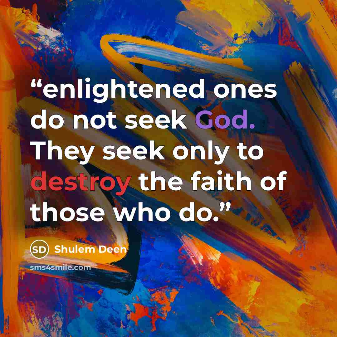 “enlightened ones do not seek God. They seek only to destroy the faith of those who do.” quote by Shulem Deen