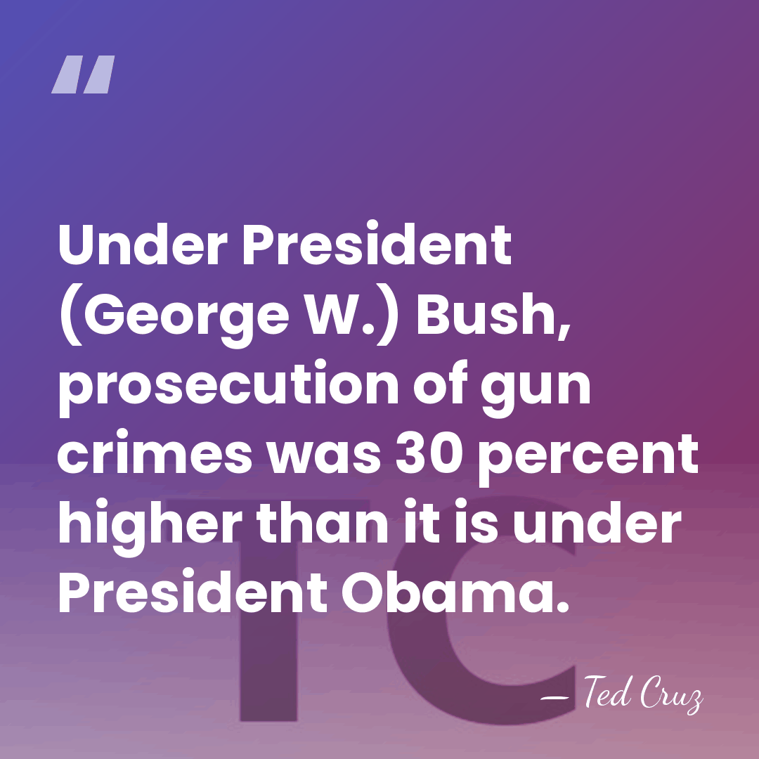 Under President (George W.) Bush, prosecution of gun crimes was 30 percent&hellip; - Ted Cruz