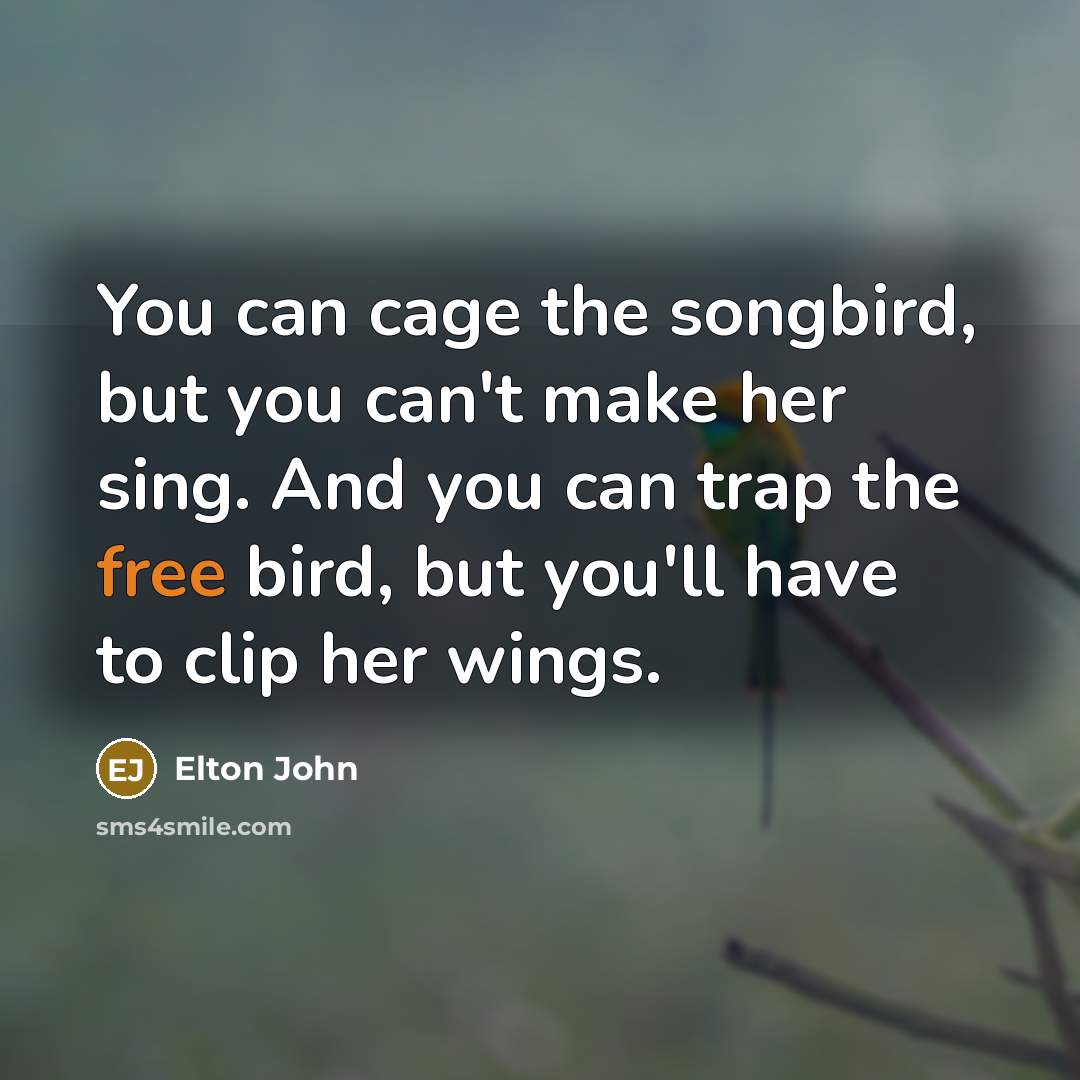 “You can cage the songbird, but you can't make her…” quote by Elton John