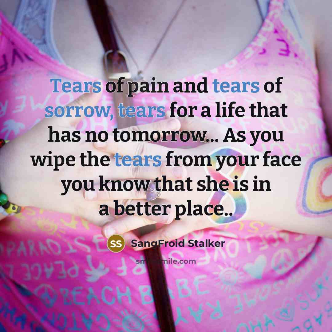 “Tears of pain and tears of sorrow, tears for a…” quote by SangFroid Stalker