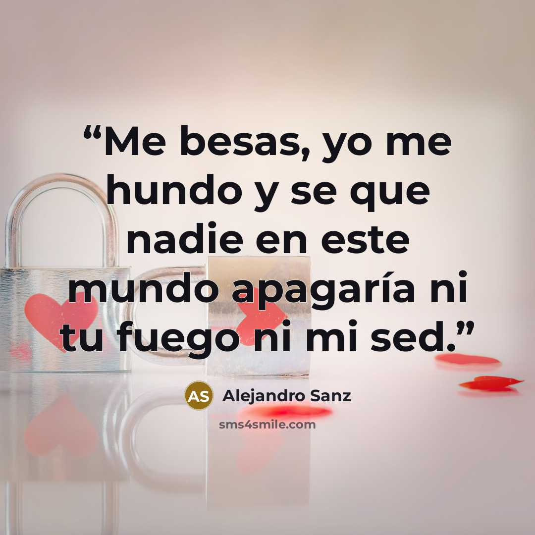 “Me besas, yo me hundo y se que nadie en este mundo apagaría ni tu fuego ni mi sed.” quote by Alejandro Sanz