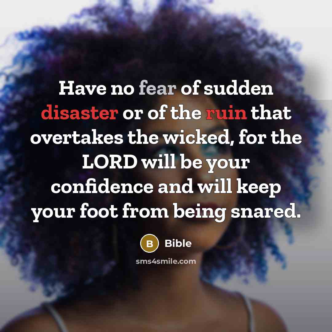 “Have no fear of sudden disaster or of the ruin that overtakes the wicked, for the LORD will be your confidence and will keep your foot from being snared.” quote by Bible