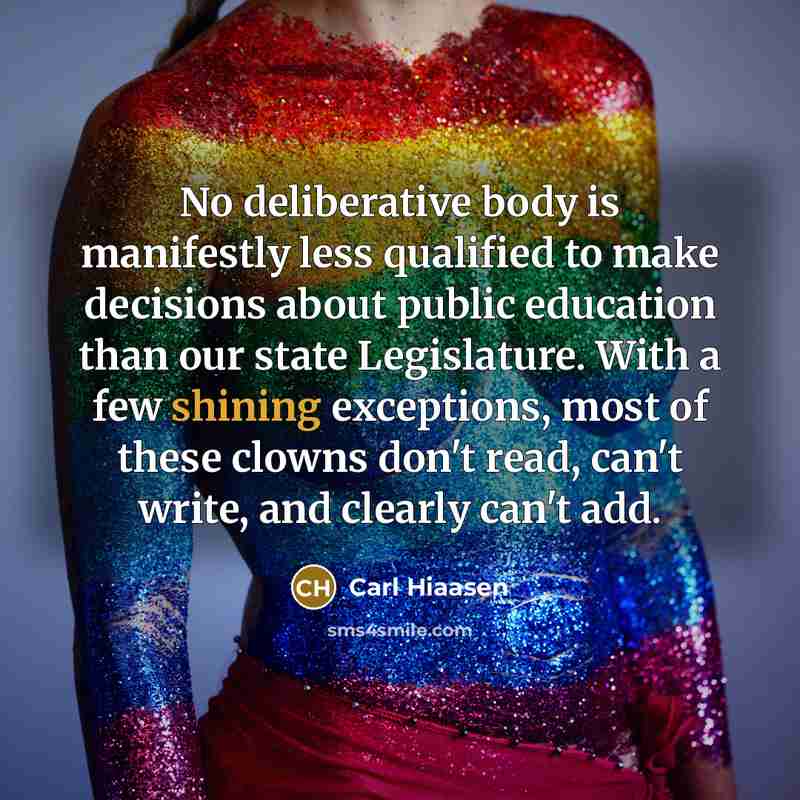 “No deliberative body is manifestly less qualified to make decisions…” quote by Carl Hiaasen